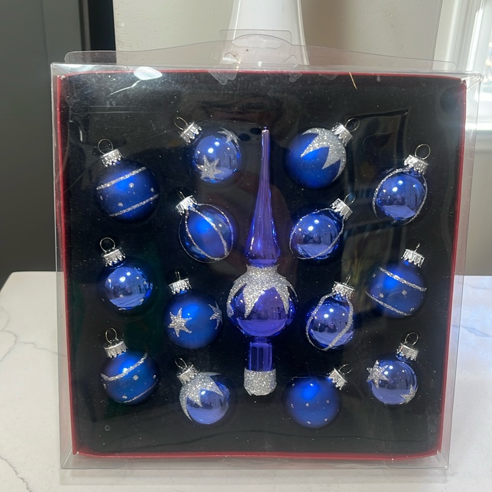 Mini Blue and Silver Christmas Glass Ornament Set